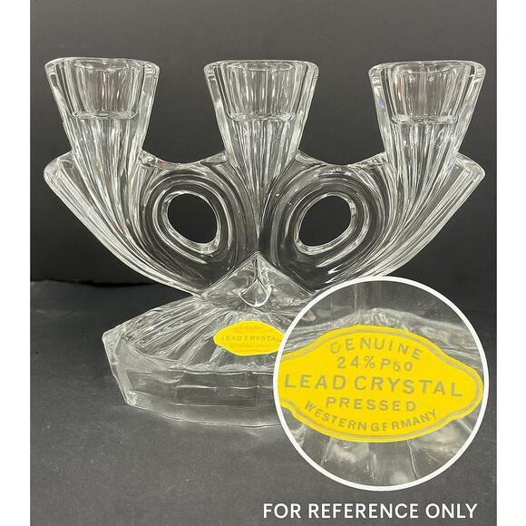 Vintage 60s Pressed Lead Crystal 3 Arm Candelabra Candle Holder West Germany - Picture 10 of 10